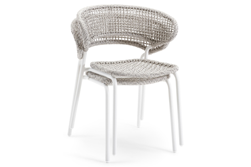 Donato XL stapelbare tuinstoel in wit aluminium en grijs wicker