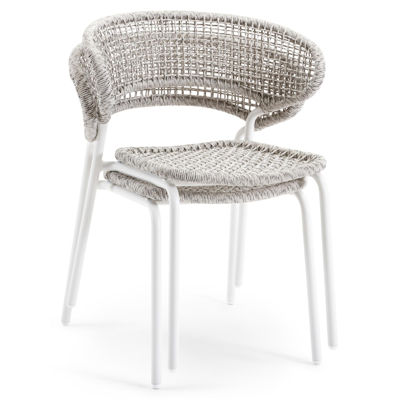 Donato XL stapelbare tuinstoel in wit aluminium en grijs wicker