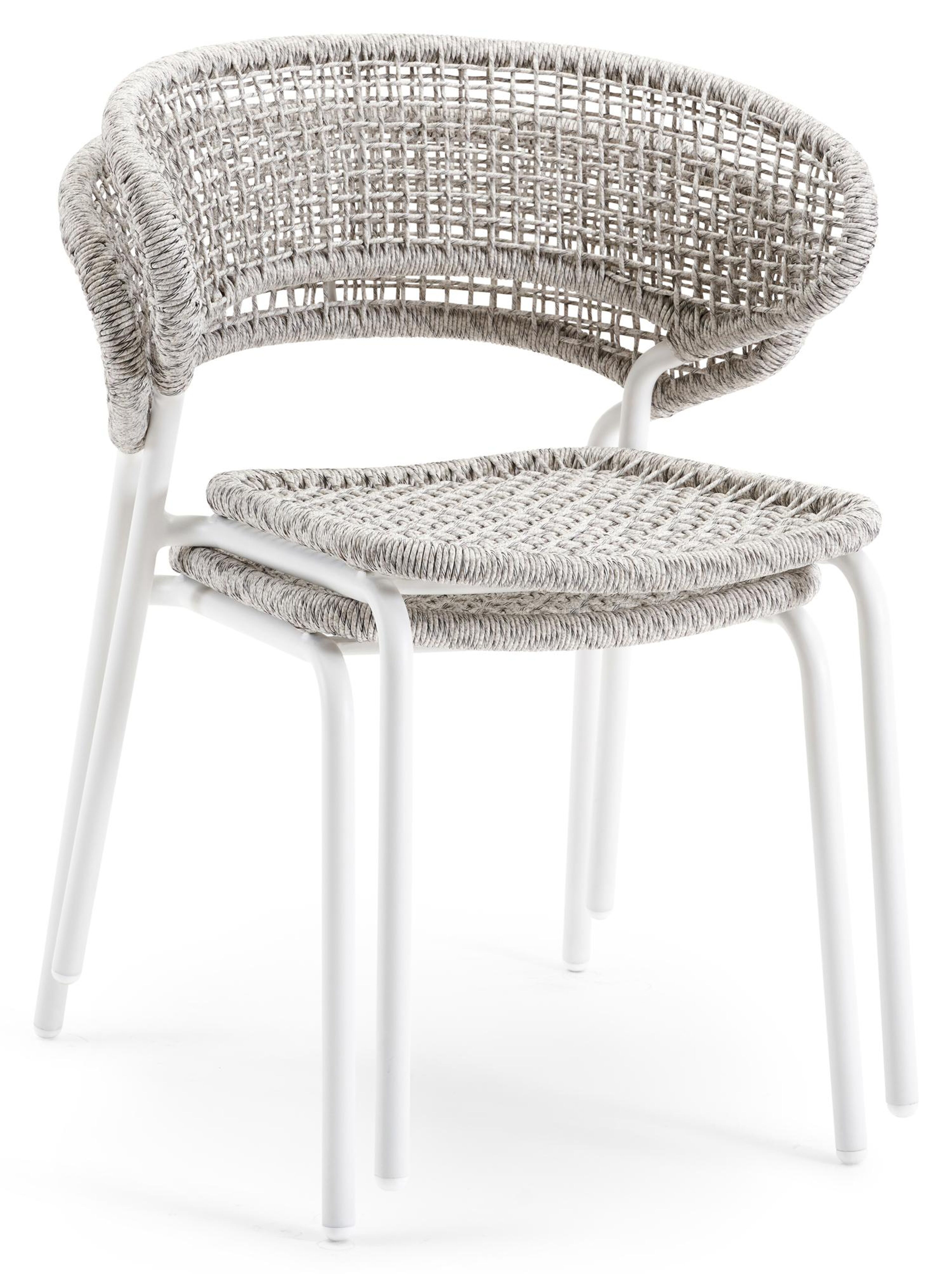 Donato XL stapelbare tuinstoel in wit aluminium en grijs wicker