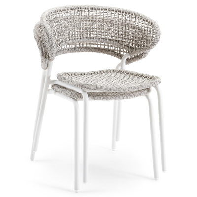 Donato XL stapelbare tuinstoel in wit aluminium en grijs wicker