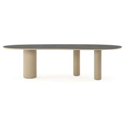 Table de jardin Amico organique en aluminium beige et céramique pleine Black Obsession - Lg. 280 x Lrg. 120 x Haut. 73.5 cm