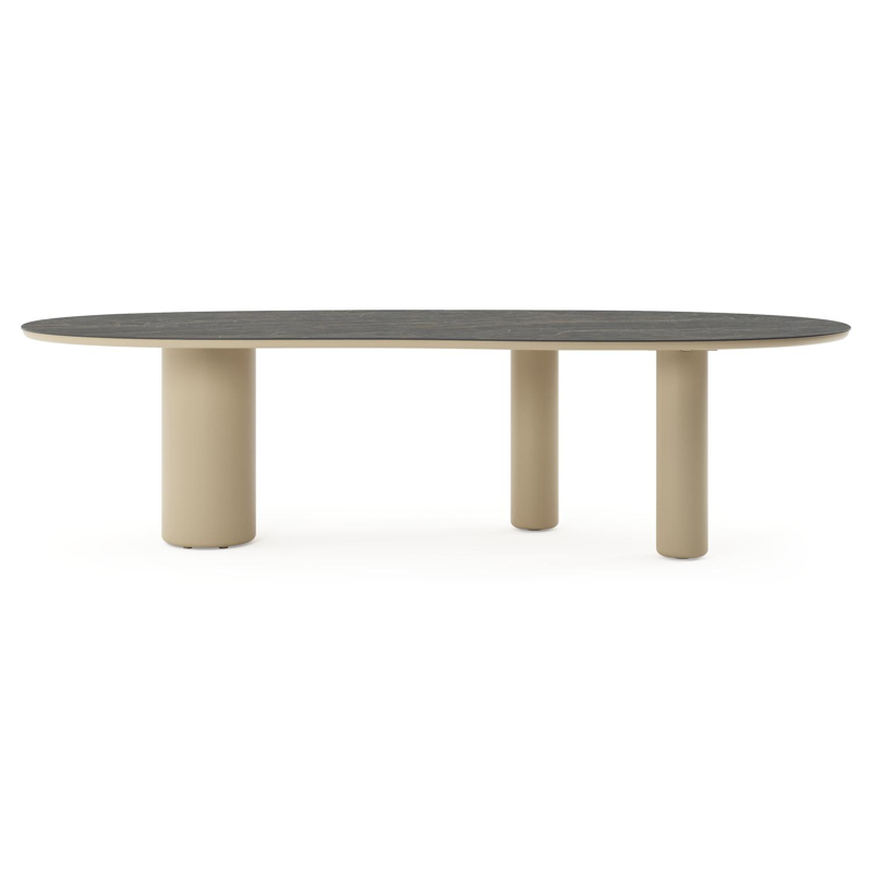 Table de jardin Amico organique en aluminium beige et céramique pleine Black Obsession - Lg. 280 x Lrg. 120 x Haut. 73.5 cm