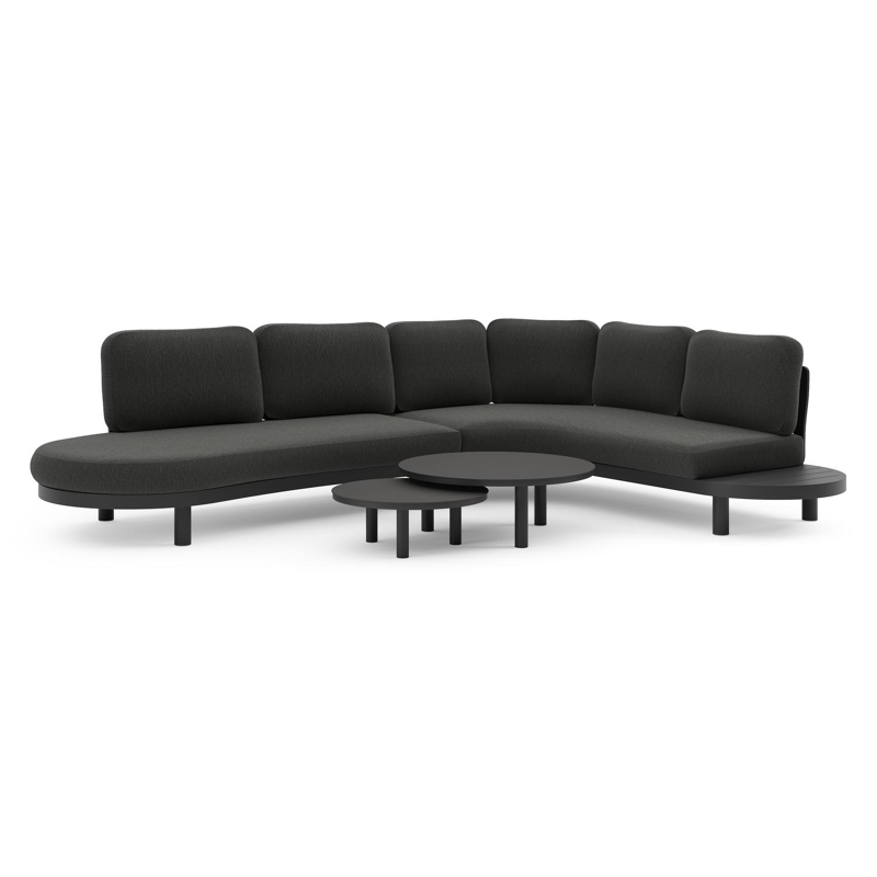 Salon de jardin d'angle Palma en aluminium noir et coussins en weather+ softtouch sky black et table basse