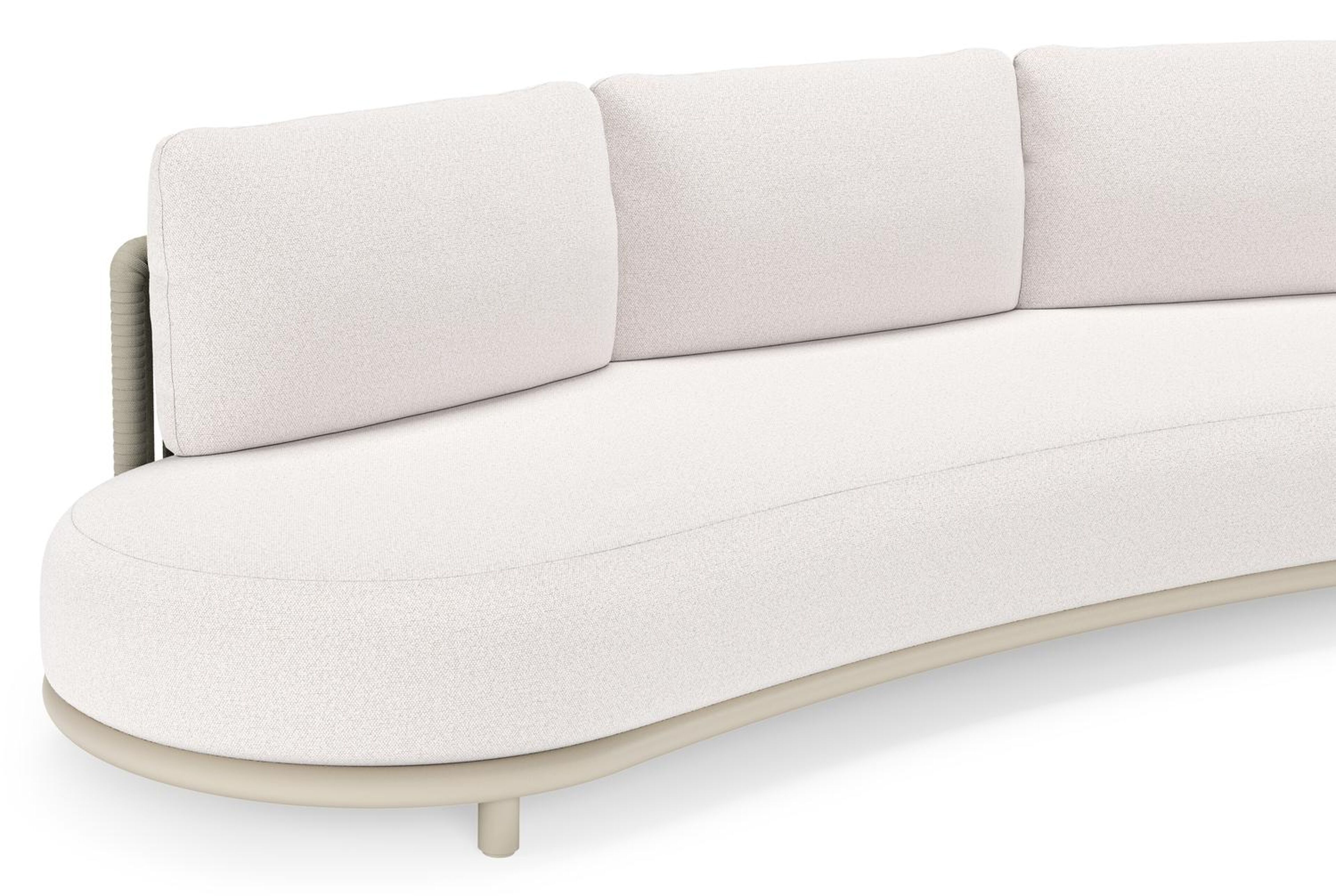 Lomano loungeset in beige aluminium en beige verticaal geweven luxe vlakke rope met Ego Eggshell all weather solica