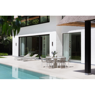 Table de jardin Fano en aluminium blanc et céramique pleine calacatta luxe - Dia. 148 x H 75 cm