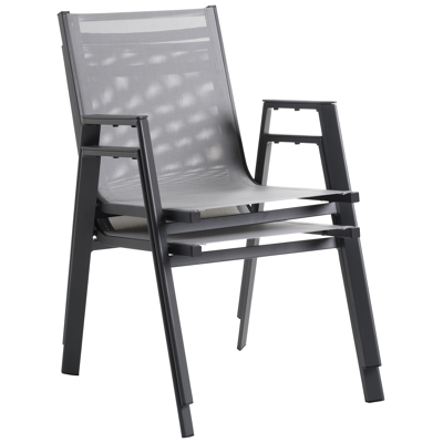 Ensemble de jardin Bahia en aluminium noir avec 6 chaises de jardin empilables Oviedo