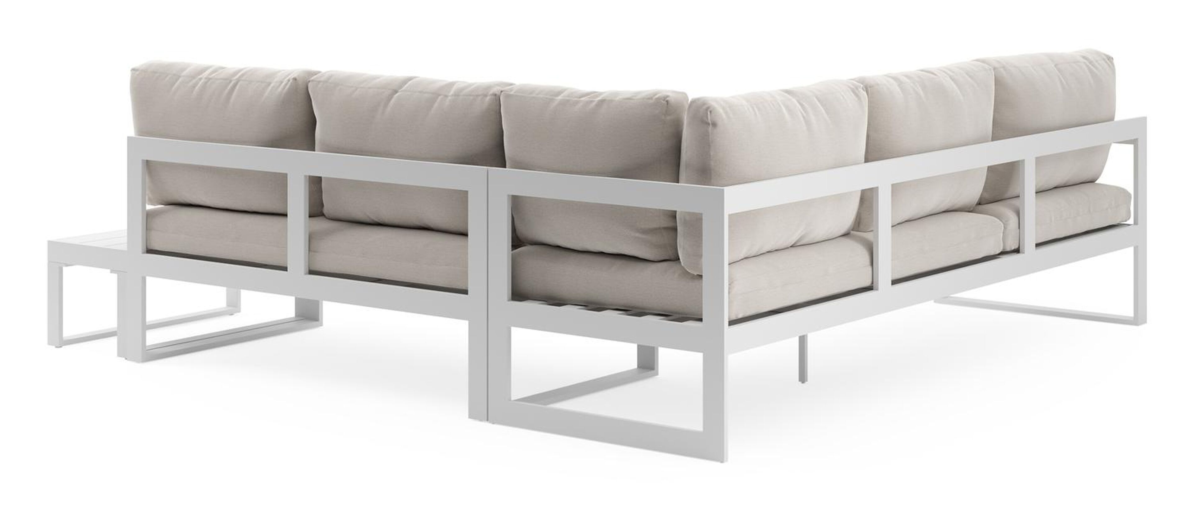 Caldela loungehoek in wit aluminium met beige weather+ softtouch kussens