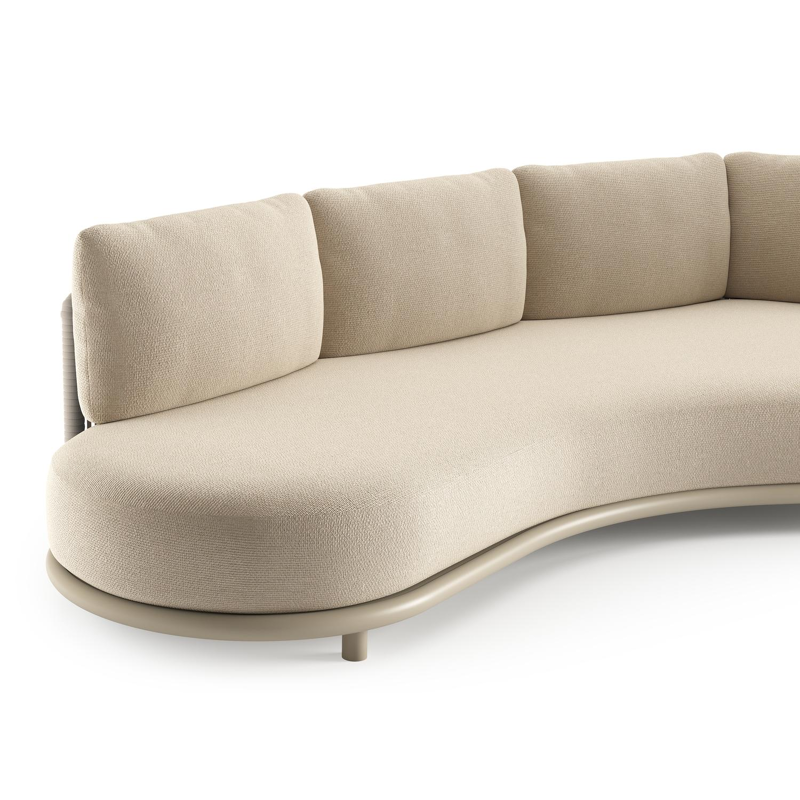 Lomano loungebank in beige aluminium en beige verticaal geweven luxe vlakke rope met althea chalk all weather cosytica kussen