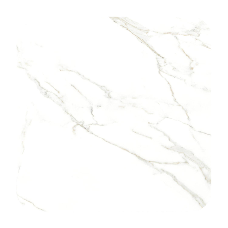 Table de jardin Orso rectangulaire arrondi en aluminium blanc et céramique pleine Calacatta - Lg. 90 x Lrg. 90 x Haut. 74.5 cm