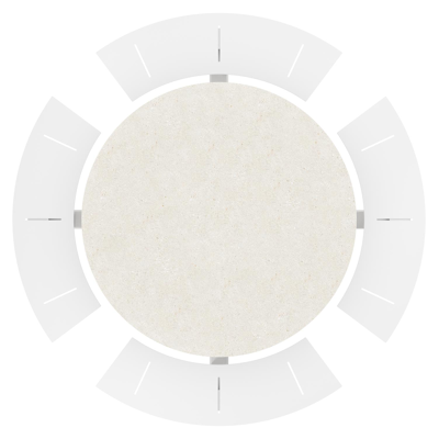 Rondino picknicktafel in wit aluminium en volkeramiek shilin tafelblad - Ø 236 x H 71,5 cm