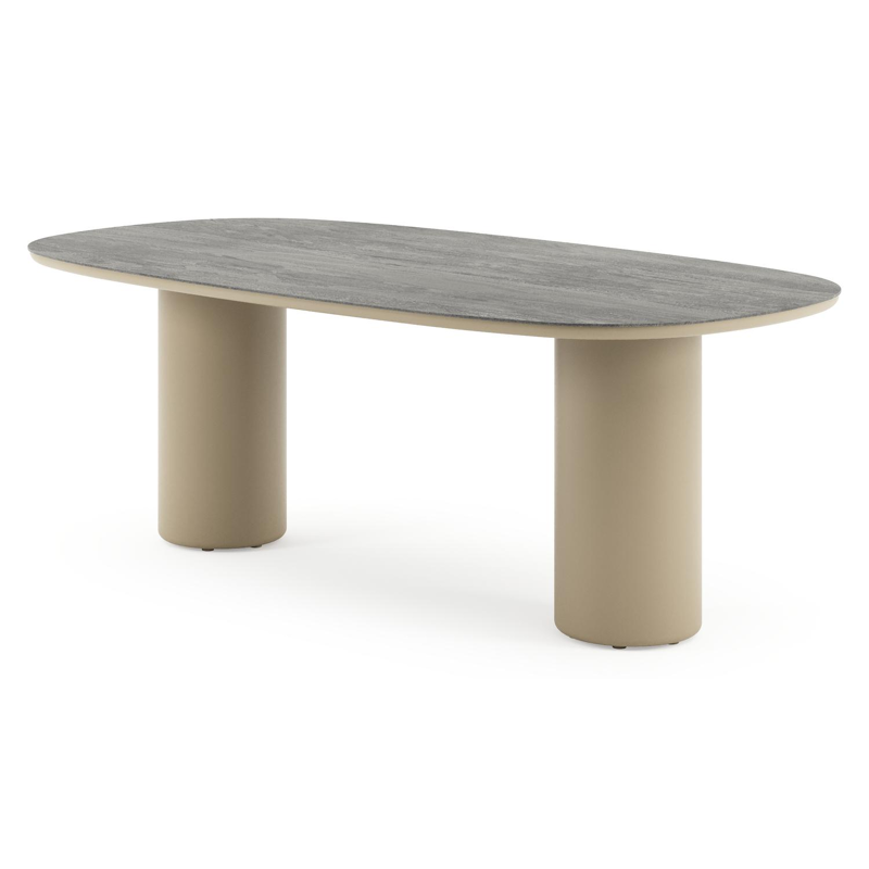 Amico tuintafel bombo in beige aluminium en volkeramiek Aspen Grey - L 210 x B 110 x H 73.5 cm