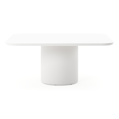 Amico low dining tuintafel afgerond vierkant in wit aluminium en volkeramiek Arctic White - L 148 x B 148 x H 61 cm