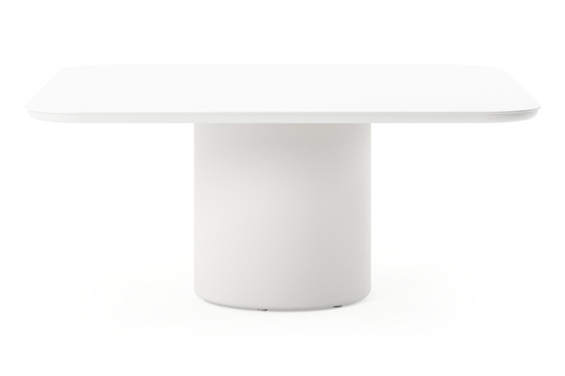 Table de jardin low dining Amico carré arrondi en aluminium blanc et céramique pleine Arctic White - Lg. 148 x Lrg. 148 x Haut. 61 cm