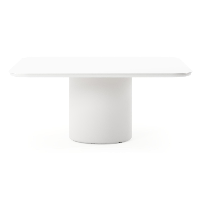 Amico low dining tuintafel afgerond vierkant in wit aluminium en volkeramiek Arctic White - L 148 x B 148 x H 61 cm