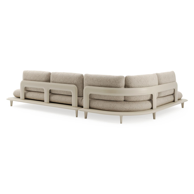 Salon de jardin d'angle Bomero en aluminium beige et coussins en all weather cosytica bora jungle