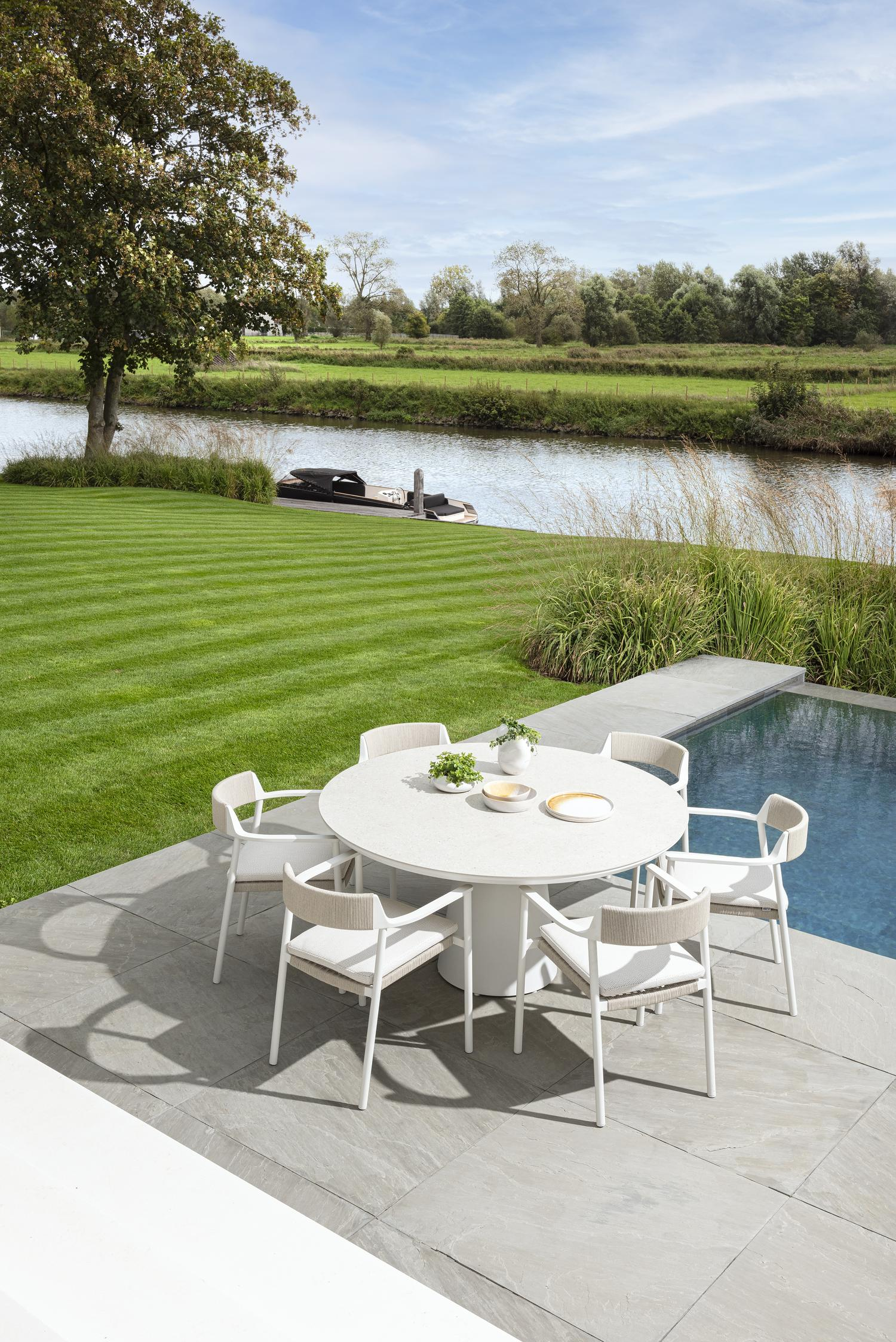 Donato tuintafel in wit aluminium en volkeramiek shilin - Dia. 148 x H 76 cm