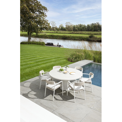 Donato tuintafel in wit aluminium en volkeramiek shilin - Dia. 148 x H 76 cm