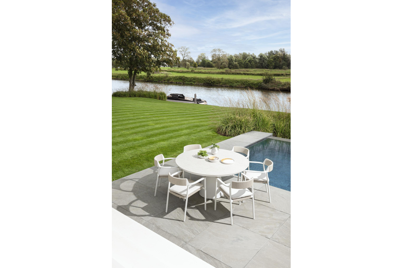 Donato tuintafel in wit aluminium en volkeramiek shilin - Dia. 148 x H 76 cm