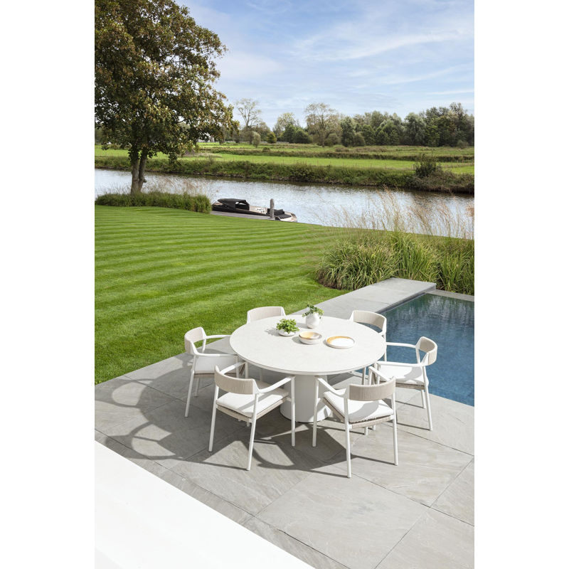 Donato tuintafel in wit aluminium en volkeramiek shilin - Dia. 148 x H 76 cm