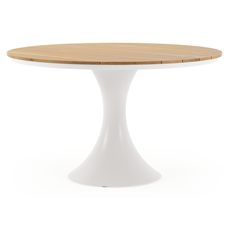 Fano tuintafel in wit aluminium en teak - Dia. 130 x H 75 cm