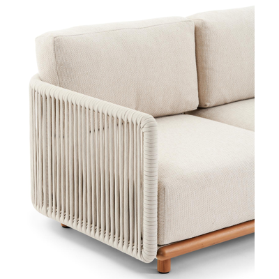 Organo loungebank 3-zit in teak en beige verticaal geweven luxe vlakke rope met althea chalk All Weather Cosytica kussen
