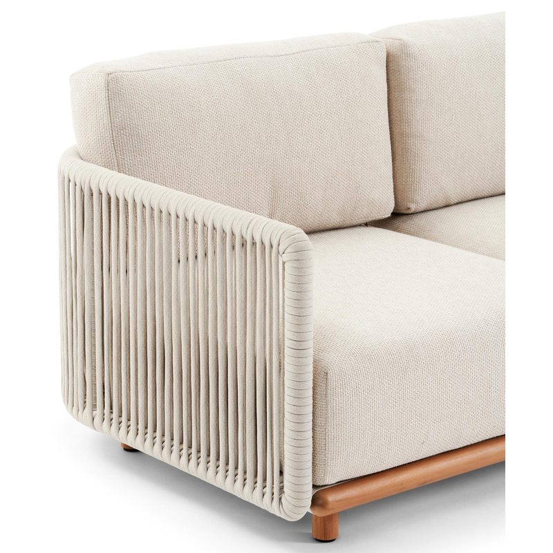 Organo loungebank 3-zit in teak en beige verticaal geweven luxe vlakke rope met althea chalk All Weather Cosytica kussen