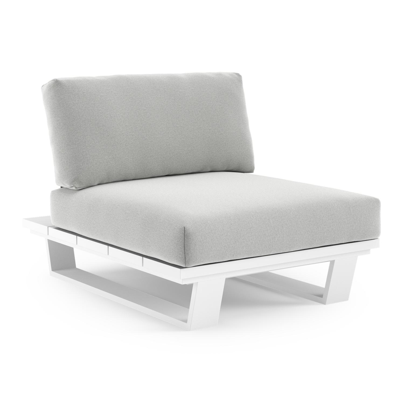 Pagino loungestoel in wit aluminium met natte grey chine all weather sunbrella® luxe kussen