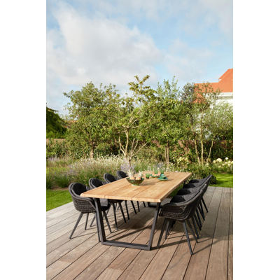 Pagino tuintafel in zwart aluminium en teak - L 300 x B 112 x H 75,5 cm