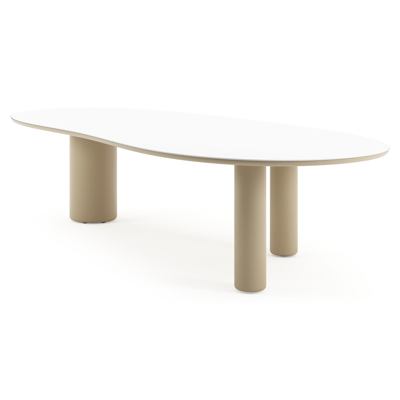 Amico tuintafel organisch in beige aluminium en volkeramiek Arctic White - L 320 x B 145 x H 73.5 cm