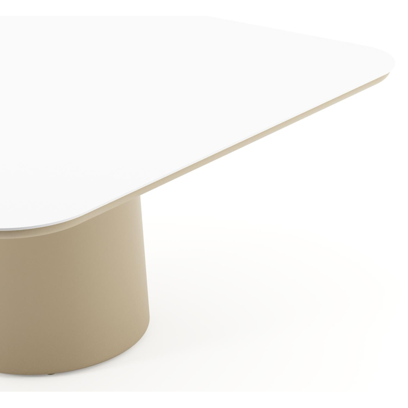 Table de jardin Amico carré arrondi en aluminium beige et céramique pleine Arctic White - Lg. 148 x Lrg. 148 x Haut. 73.5 cm