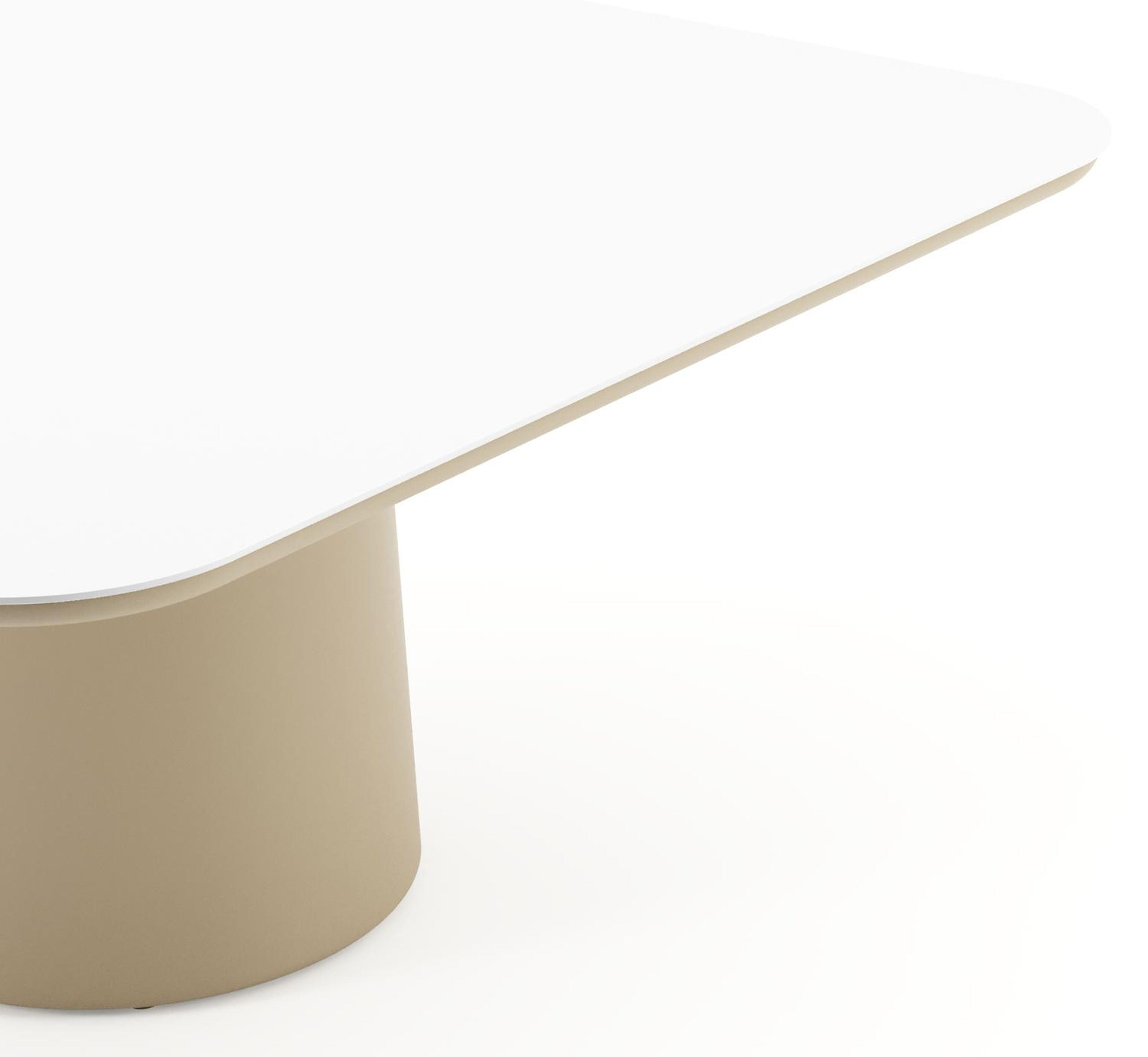 Amico tuintafel afgerond vierkant in beige aluminium en volkeramiek Arctic White - L 148 x B 148 x H 74 cm