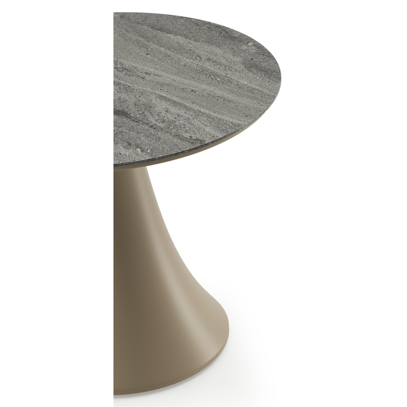 Fano low dining loungetafel rond in beige aluminium en volkeramiek Aspen Grey - Dia. 65 x H 55 cm