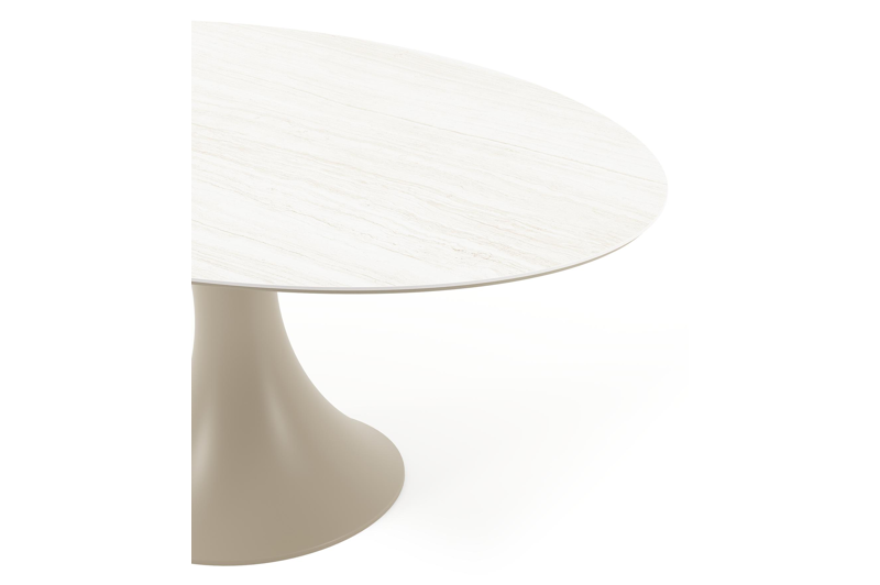 Table de jardin Fano ovale en aluminium beige et céramique pleine Calista Lg. 180 x Lrg. 110 x Haut. 75 cm