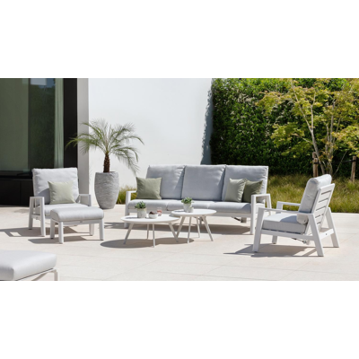 Cirello loungeset met verstelbare rugleuning in wit aluminium met zori sake all weather sunbrella® luxe kussens