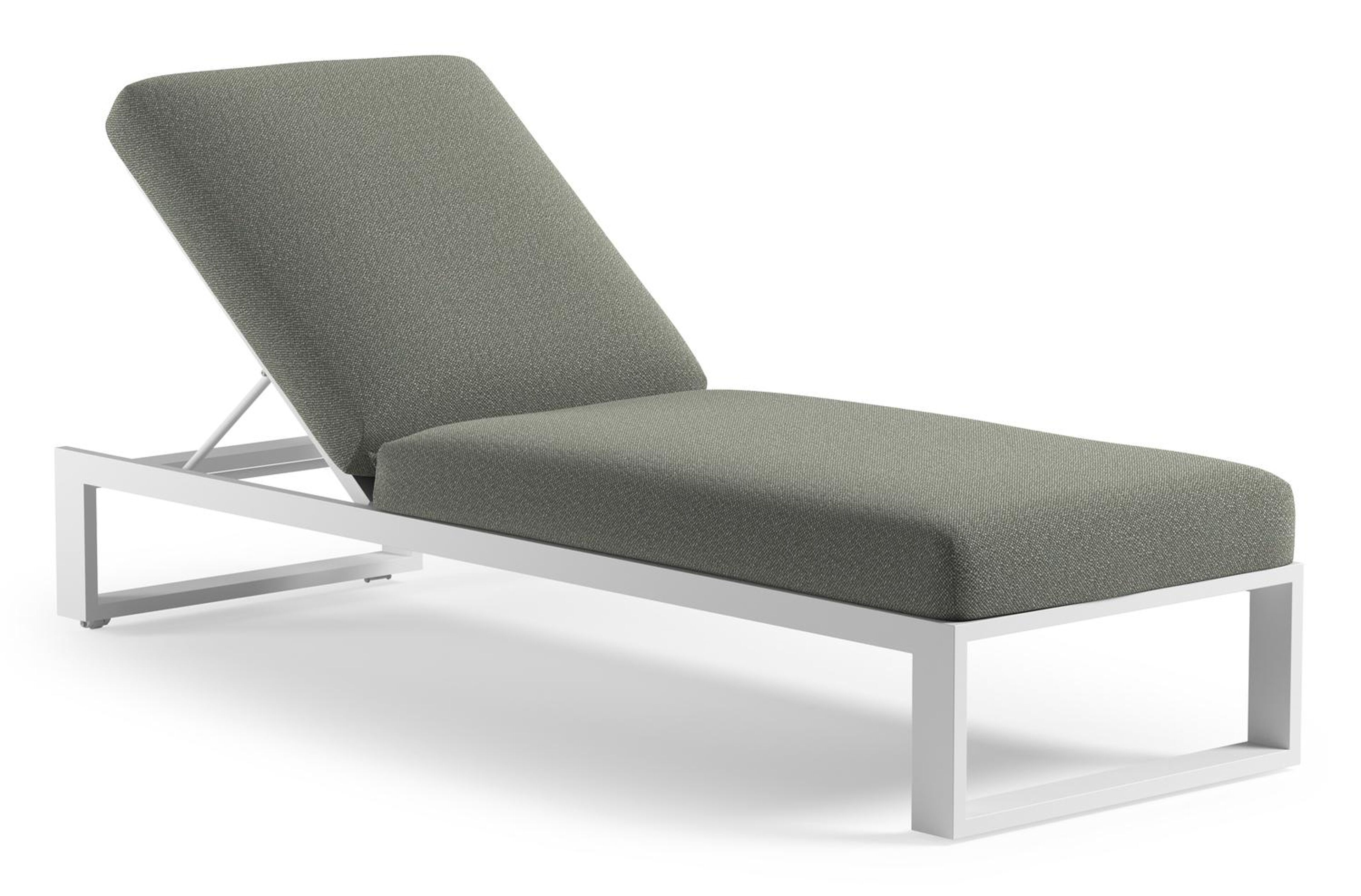 Verato verstelbaar ligbed in wit aluminium met savane leaf all weather Sunbrella® luxe kussen