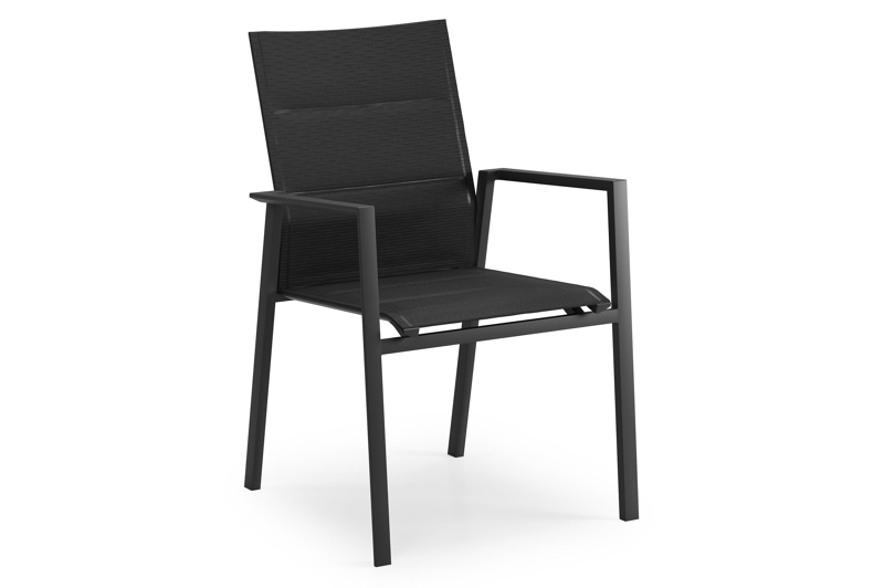 Cirello stapelbare tuinstoel in zwart aluminium en zwart comfort textilene