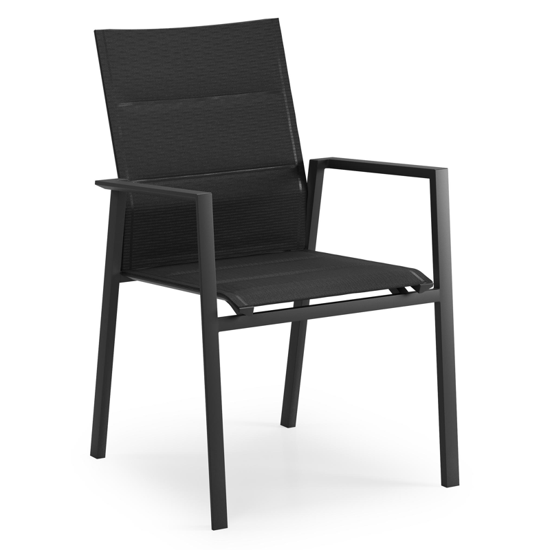 Cirello stapelbare tuinstoel in zwart aluminium en zwart comfort textilene