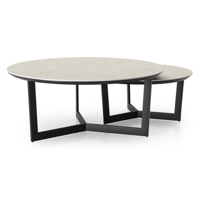 Lacrima loungetafels in zwart aluminium en shilin volkeramiek - Dia. 85/65 x H 35/30 cm