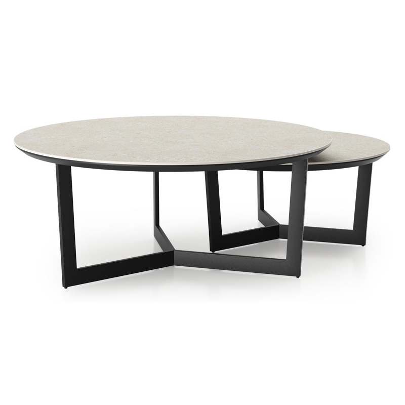 Lacrima loungetafels in zwart aluminium en shilin volkeramiek - Dia. 85/65 x H 35/30 cm