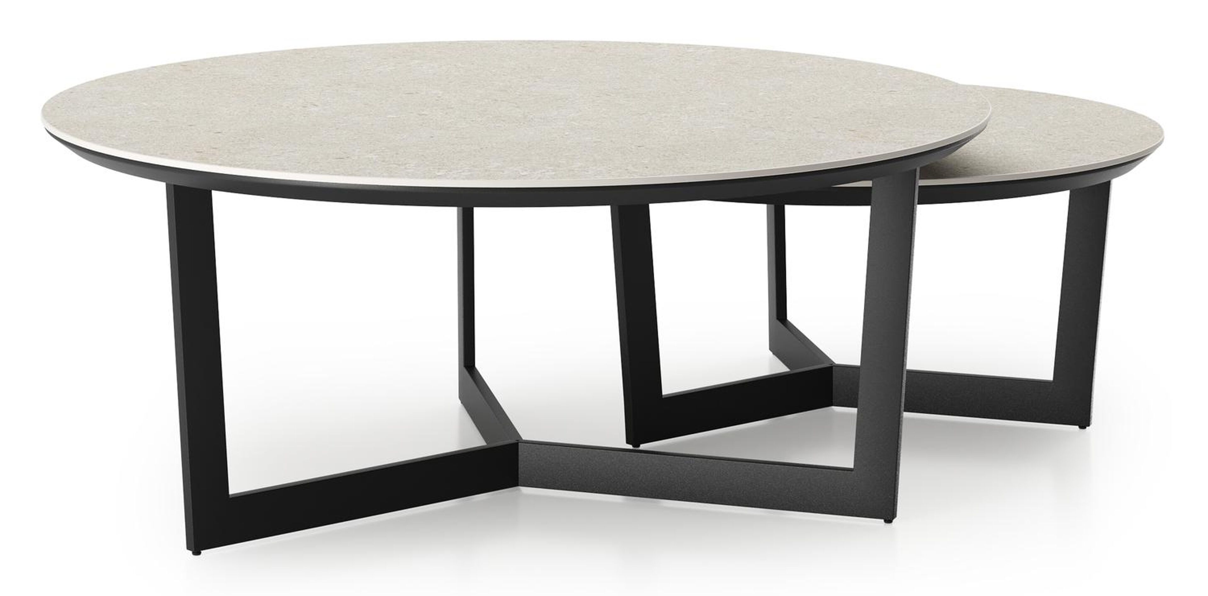 Tables basse Lacrima en aluminium noir et céramique pleine shilin - Dia. 85/65 x H 35/30 cm