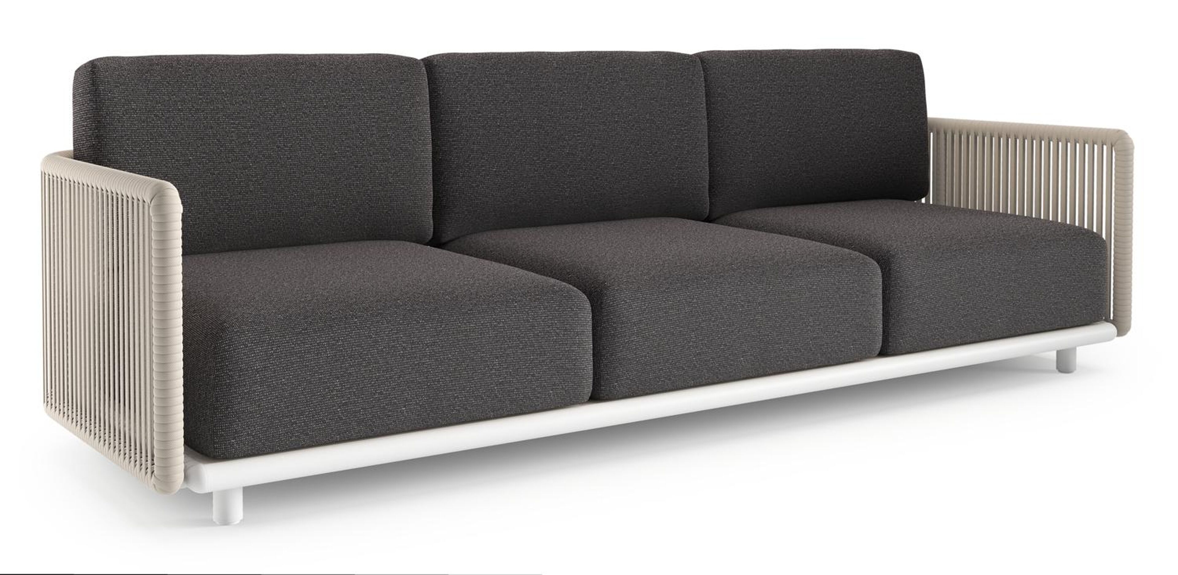 Organo loungebank in wit aluminium en beige verticaal geweven luxe vlakke rope met firenze tunder all weather Solica kussen