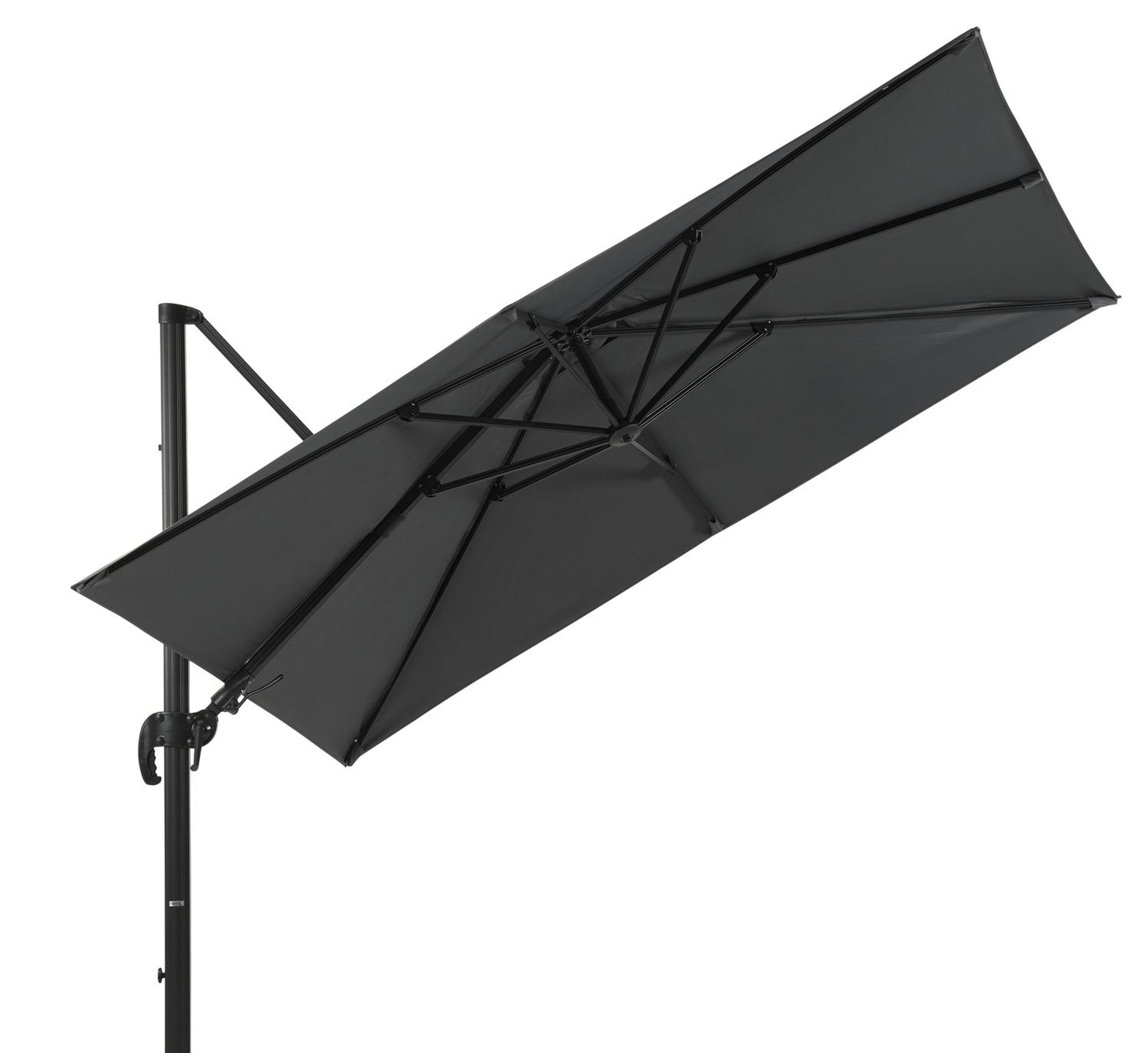Avola zweefparasol met tiltfunctie in zwart aluminium met grijs sunbrella® premium parasoldoek - L1 200 x L2 300 cm (zonder voet)