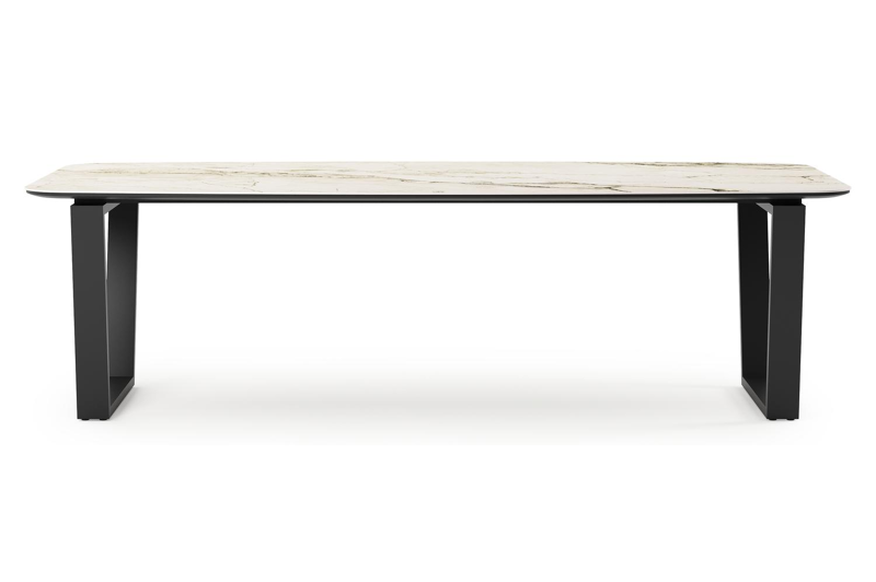 Pagino tuintafel bootvorm in zwart aluminium en volkeramiek colorado dunes - L 255 x B 115 x H 73 cm