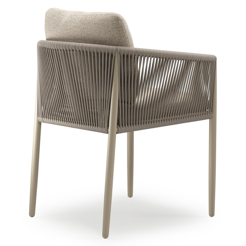 Organo tuinstoel in zwart aluminium en beige verticaal geweven ronde rope met stoelkussen in All Weather Cosytica Marbella Beige