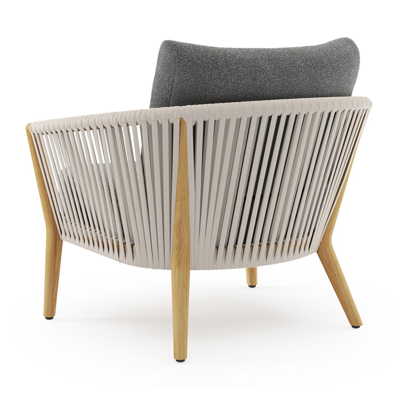 Fauteuil de jardin Orso en tecken corde luxe plate tissée verticalement beige et coussins en all weather cosytica Catania Black