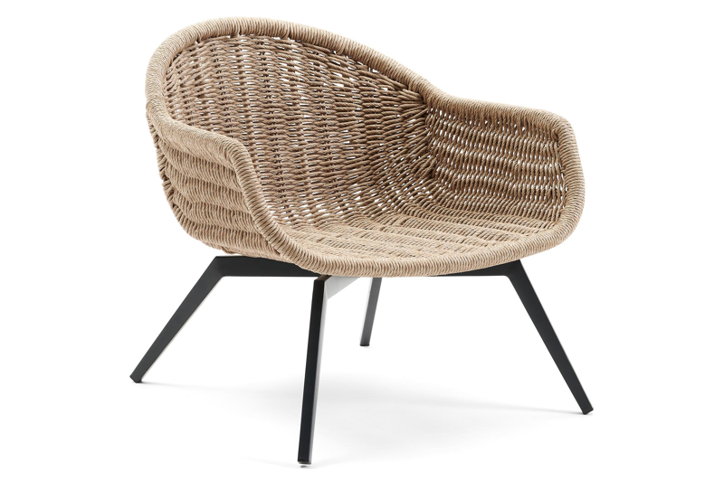 Pagino loungezetel 1-zit in zwart aluminium en wicker