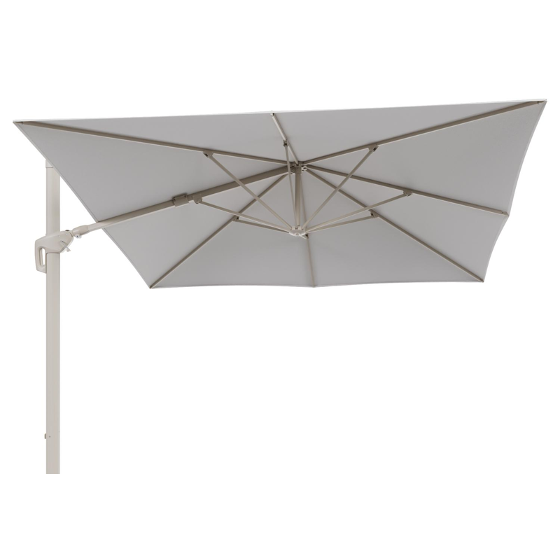 Parasol pendant Minore avec fonction tilt en aluminium beige et toile de parasol All Weather Solica Soul Optik - Lg.1 350 x Lg.2 350 cm (sans pied de parasol