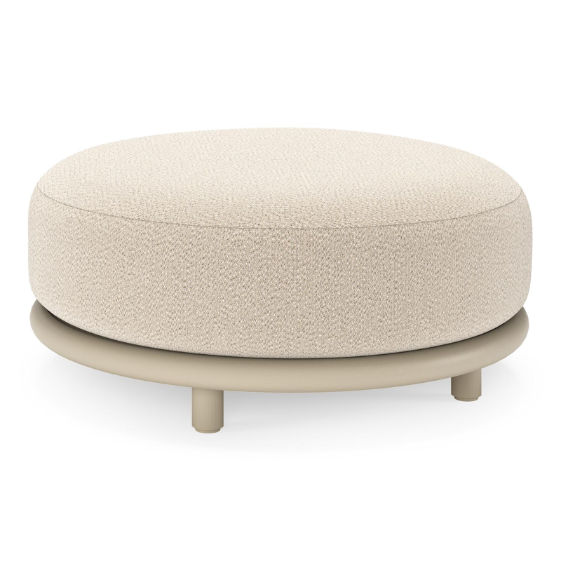 Lomano poef in beige aluminium en beige verticaal geweven luxe vlakke rope met Lopi Sand all weather sunbrellaÂ® luxe