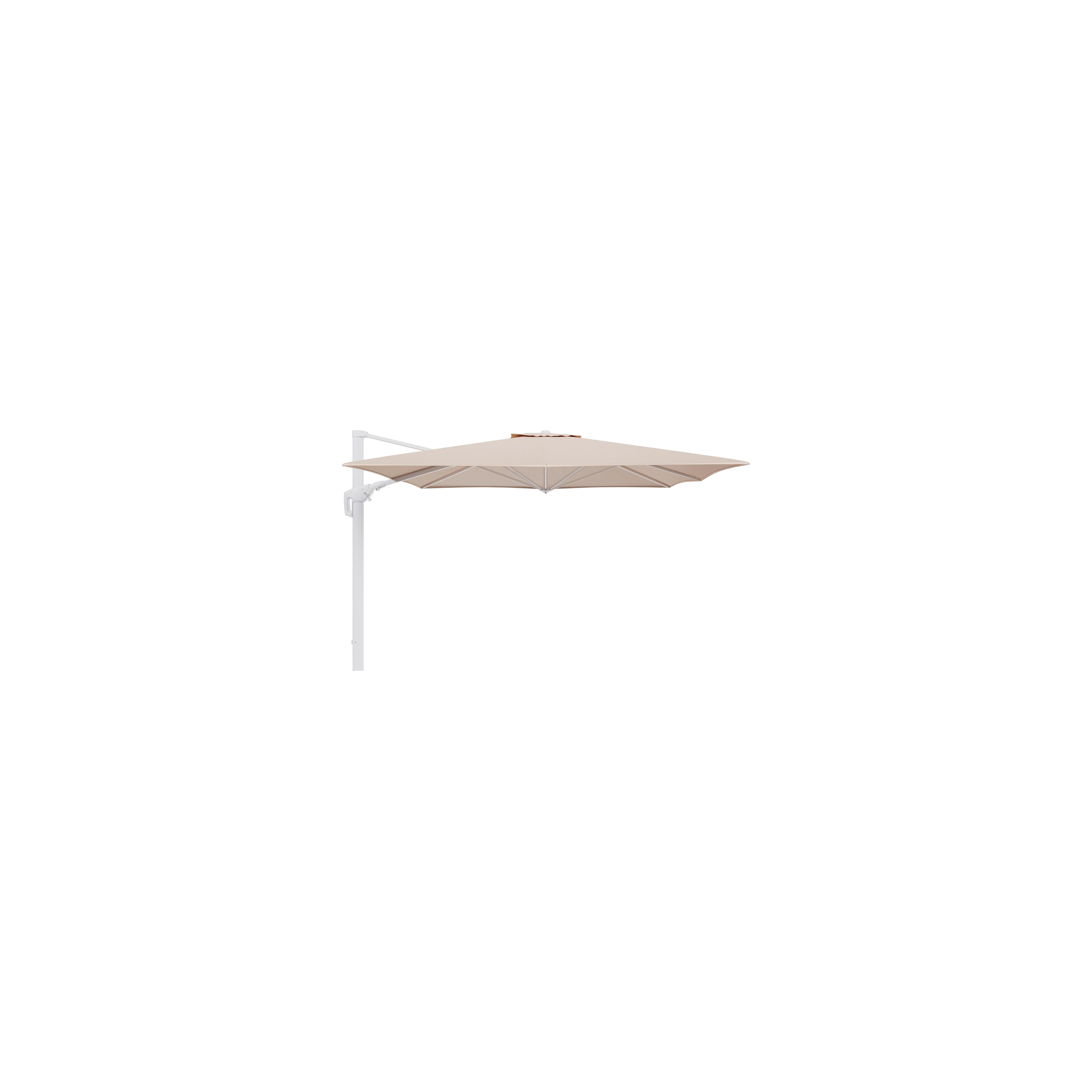 Minore zweefparasol tiltfunctie in wit aluminium en parasoldoek in All Weather Sunbrella® Luxe Natte Linen Chalk - L1 350 x L2: 350 cm (zonder voet) (zonder voet)