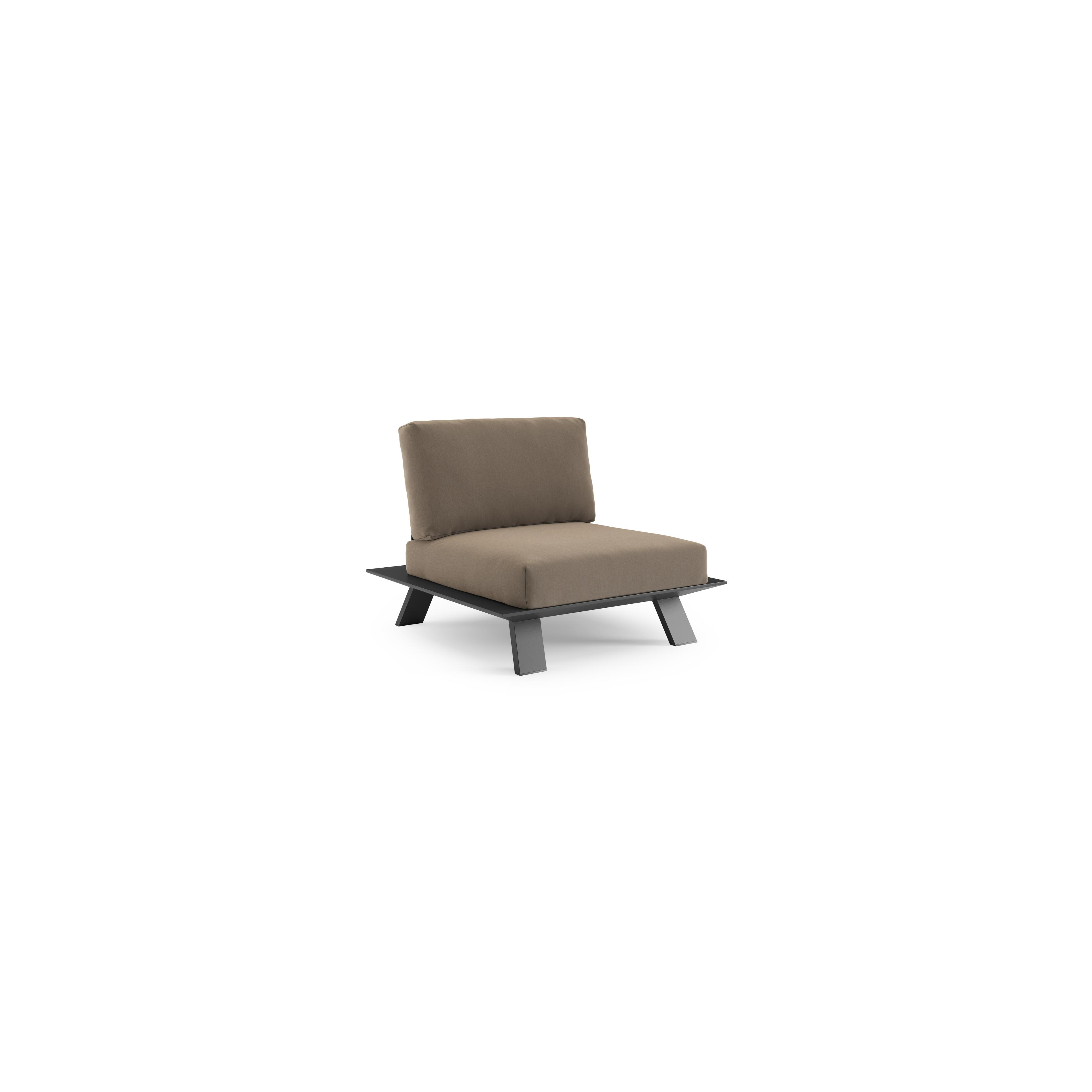 Fauteuil de jardin Cesano en aluminium noir et coussin en all weather Sunbrella® luxe natte heather grey